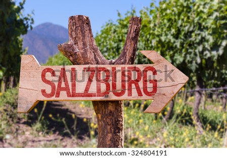 Salzburg wooden sign with winery background