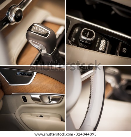 Collage of modern luxury business car details interior design