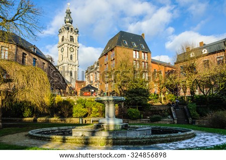 Bell tower in Mons, the European Capital of Culture 2015, Belgium Royalty-Free Stock Photo #324856898