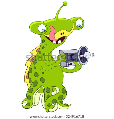 Alien. Ufo Monster. Cartoon character isolated on white background. Colorful design for kids activity book, coloring page, colouring picture. Vector illustration for children.