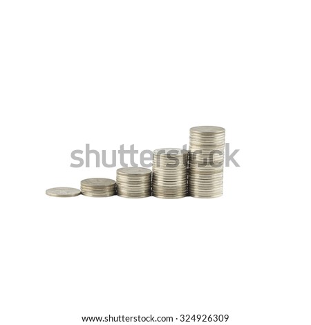 Coins Steps Thai Baht isolated on white