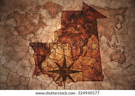 mauritania map on vintage crack paper background