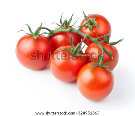 Ripe fresh cherry tomatoes on branch Isolated on white background Royalty-Free Stock Photo #324951863
