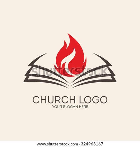 Church logo. Flame and open bible Royalty-Free Stock Photo #324963167