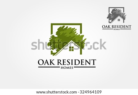 Oak Resident Homes Vector Logo. Design template of oak tree and house that made from a simple scratch. it's good for symbolize a property or housing business. 