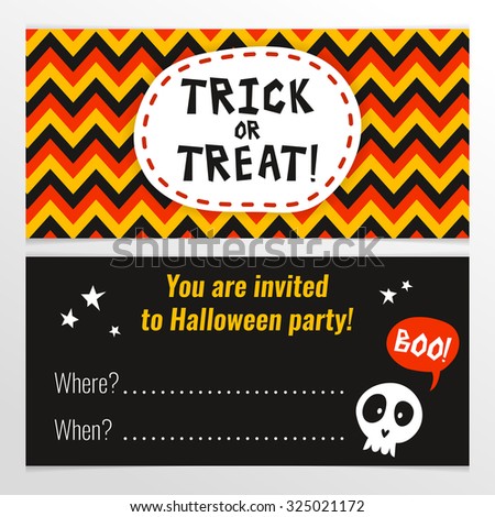 Bright Halloween party invitation design template with cool themed pattern and space for text, horizontal 