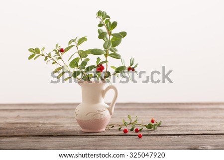 cowberry on wooden background