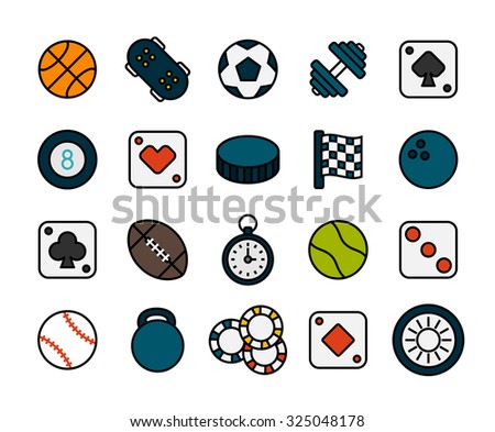 Outline icons thin flat design, modern line stroke style, web and mobile design element, objects and vector illustration icons set 12 - sport and game collection