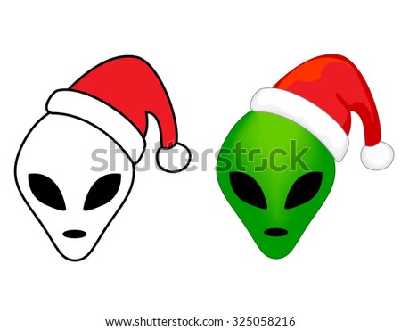 Alien face illustration wearing santa hat specially for christmas  x mas season 