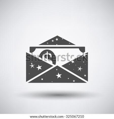 Birthday gift envelop icon with money   on gray background with round shadow. Vector illustration.