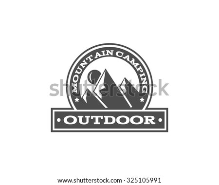 Vintage mountain camping badge, outdoor logo, emblem and label. Monochrome design. Travel concept. Easy to change color. Vector illustration