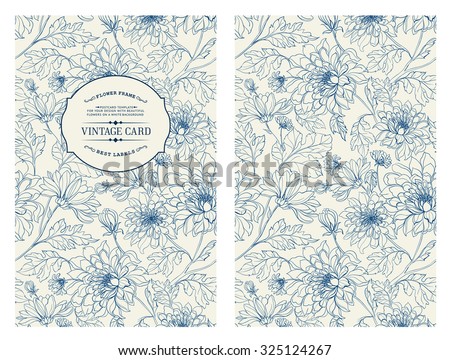 Vintage card with flowers on background. Book cover with flower texture. Blue lines on white background. Vector illustration. Royalty-Free Stock Photo #325124267