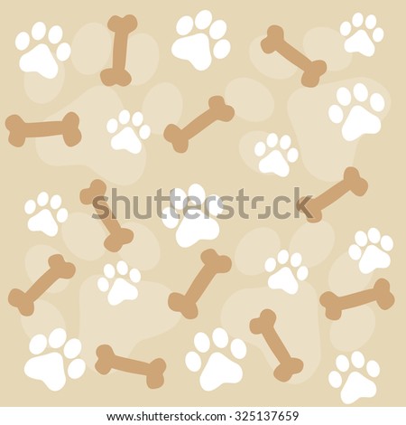 Animal paw prints seamless background with brown and white paw prints and dog bones