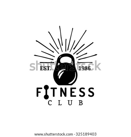 Vector fitness logo. Hand sketched athletic weight illustration. Gym emblem, badge, sports complex sign, club icon.