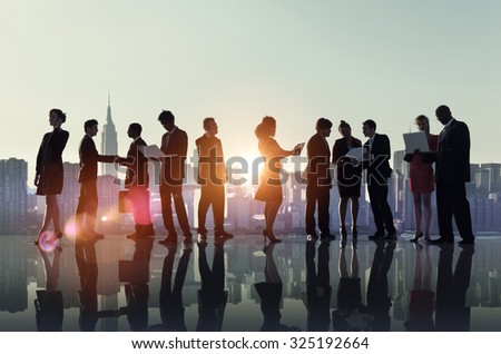 Business People Working Technology Rooftop City Concept