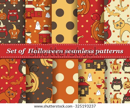 Set of Halloween seamless vector abstract pattern paper for scrapbook. Can be used for wallpaper, pattern fills, web page background, surface textures. Gorgeous abstract background 