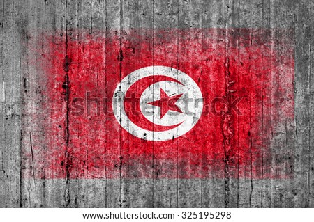 Tunisia flag painted on background texture gray concrete