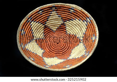 Circular Native American Indian Basket on a Black Background