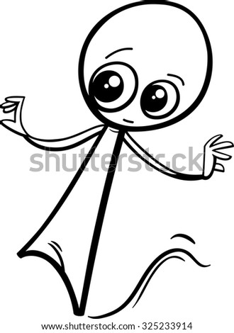 Black and White Cartoon Illustration of Cute Little Ghost or Phantom Halloween or Fantasy Character for Coloring Book