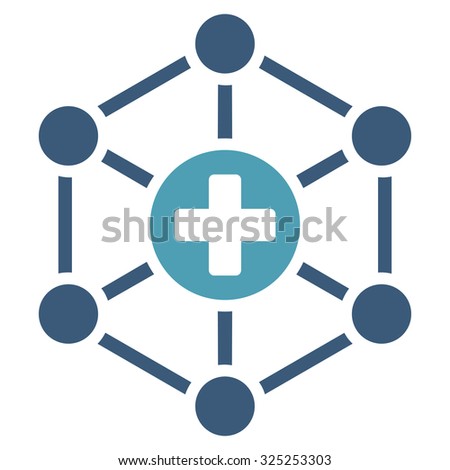 Medical Network vector icon. Style is bicolor flat symbol, cyan and blue colors, rounded angles, white background.