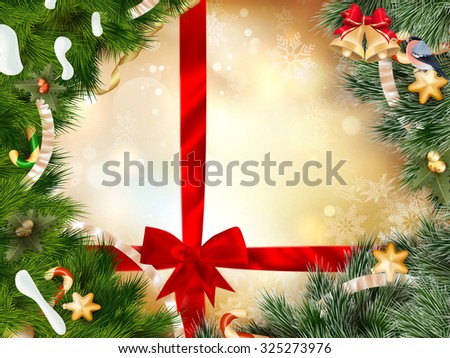 Christmas background with baubles and christmas tree. EPS 10 vector file included