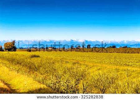 the peaceful silence of the fields in the Emilia Romagna region in the lower Po valley in Italy while the hills are the background