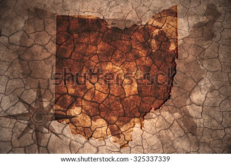 Ohio state map on vintage usa map, crack paper background