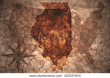 Illinois state map on vintage usa map, crack paper background