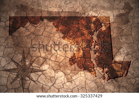 Maryland state map on vintage usa map, crack paper background