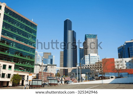 Cityscape in Seattle downtown during summer day