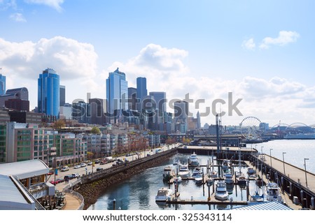 Beautiful pier view in Seattle with cityscape, USA