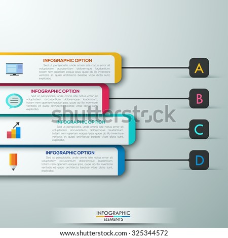 Modern infographics options banner for 4 features made of dark and white paper geometric shapes. Vector. Can be used for web design and  workflow layout