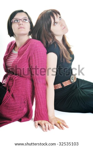two woman isoalted on white background
