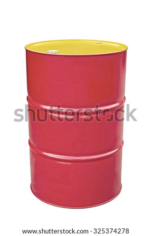Pastel red metal barrel isolated on white.