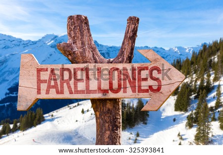 Farellones wooden sign with winter background