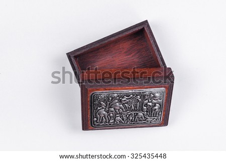 wood box carved on white background