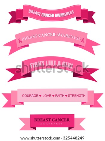 Breast cancer awareness web banners with supportive words and phrases isolated on white background 