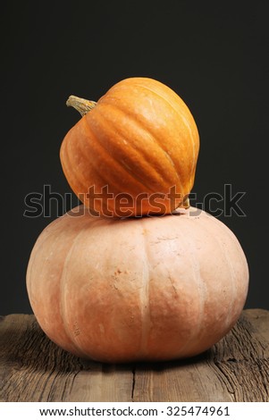 pumpkins on wooden table outdoor