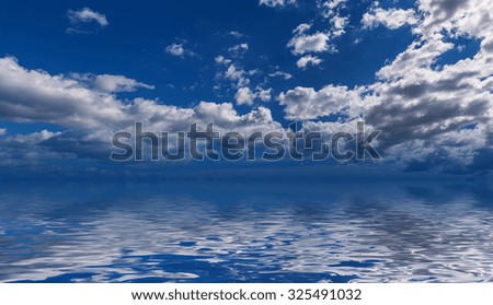 
Sky with clouds reflected in water surface. Panorama.