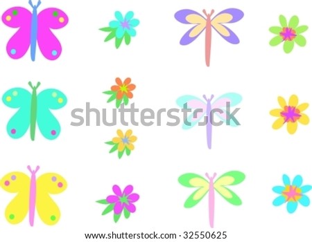 Collection of Dragonflies, Butterflies, and Flowers