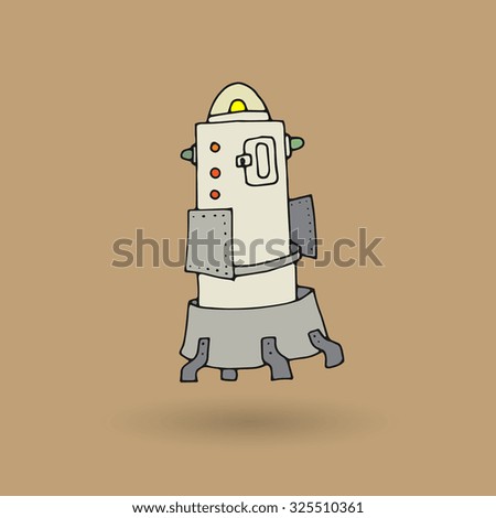 Cute robot doodle drawing, vector illustration