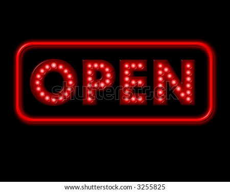 Open Neon Sign with red surround