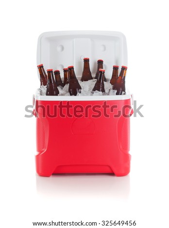 Football: Drink Cooler Full Of Beer Bottles Ready For Party Royalty-Free Stock Photo #325649456
