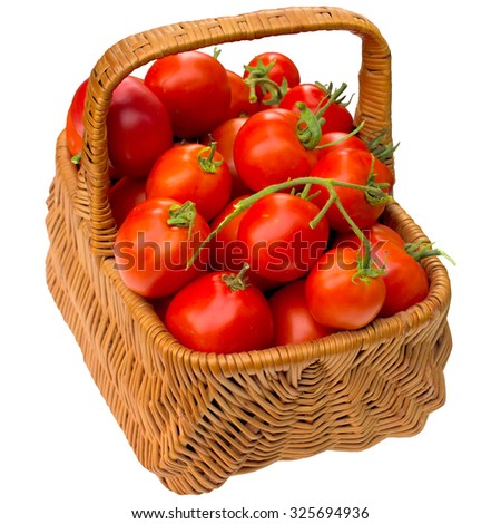 Tomato, ripe, basket, green, red, vegetable, fresh,  vine, heap.