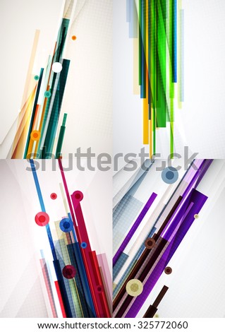 Set of colorful abstract backgrounds. Overlapping color straight lines on light backdrop with art effects