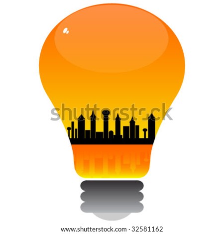 city inside of lightbulb