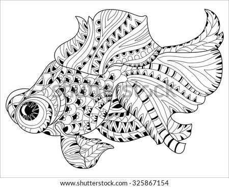 Zentangle stylized floral china fish doodle. Hand Drawn boho vector illustration. Sketch for tattoo or coloring book.
