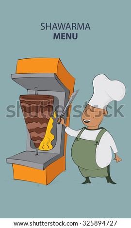 Chef Preparing Delicious Shawarma, Arabic Food (Vector Art)