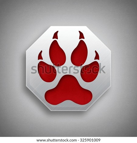 Engraved abstract design of Tiger's footprint Metallic Icon with textured background