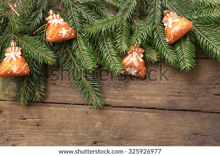 New Year and Christmas background - fir tree and ornaments - copy space for text
